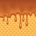 Wafer and melted caramel - vector background.