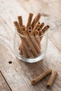 Wafer roll sticks cream rolls in a cup. Royalty Free Stock Photo