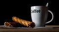 Wafer rolls and cup of coffee Royalty Free Stock Photo