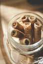 Wafer stick on a glass container. Wafer rolls