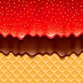 Wafer and strawberry jam and chocolate - vector background.