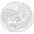 Wafers with fruits and berries.Coloring book antistress for children and adults. Royalty Free Stock Photo