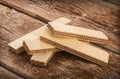 Wafers on wooden table.