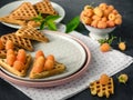 Wafers and yellow raspberries. Royalty Free Stock Photo