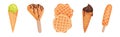 Waffle as Sweet Dish from Leavened Batter or Dough Vector Set