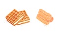 Waffle as Sweet Dish from Leavened Batter or Dough Vector Set