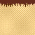 Waffle background with chocolate, the texture of an ice cream cone, a pattern of sweet dessert waffles, a place for your