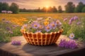 A waffle basket filled with summer wildflowers Royalty Free Stock Photo