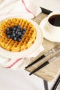 Waffle Breakfast with blueberry and coffee Royalty Free Stock Photo