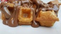 Waffle chocolated hot  liquid on the plate Royalty Free Stock Photo