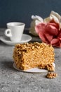 Waffle with Condensed Milk Bars or Cake on a gray concrete background, Tea Time Royalty Free Stock Photo