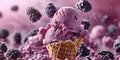 A waffle cone with blackberry ice cream close-up Royalty Free Stock Photo