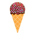 Waffle cone with chocolate ice cream in icing with sprinkles Royalty Free Stock Photo