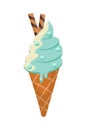 Waffle cone ice cream flat vector illustration Royalty Free Stock Photo