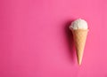 Waffle cone with tasty vanilla ice cream Royalty Free Stock Photo