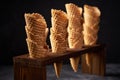 Waffle cones for ice cream on black background, close-up