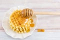 Waffle cookies and sweet honey Royalty Free Stock Photo