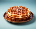 a waffle covered in syrup and syrup on a plate Royalty Free Stock Photo