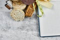 Waffle and crackers with a notebook aside