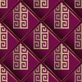 Waffle 3d greek red seamless pattern. Geometric luxury surface background. Repeat waffled modern backdrop. Beautiful ornate