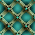 Waffle 3d luxury greek vector seamless pattern. Ornate jewelry glowing turquoise background.