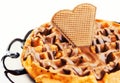 Waffle dessert with chocolate and hazelnut cream