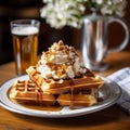 Iconic Waffles With Whipped Cream And German Pilsner