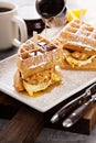 Waffle, fried egg and fish sandwich Royalty Free Stock Photo