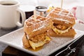 Waffle, fried egg and fish sandwich Royalty Free Stock Photo