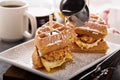 Waffle, fried egg and fish sandwich Royalty Free Stock Photo