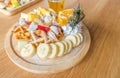 Waffle and fruit with ice cream on table . Royalty Free Stock Photo