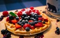 The perfect breakfast, a waffle full of fruits