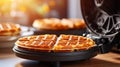 A waffle - a grid-patterned, golden-brown delight, crispy on the outside, and soft on the inside