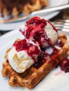 Waffle with ice cream and cherry Royalty Free Stock Photo