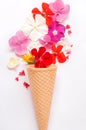 Waffle ice cream cone with flowers Royalty Free Stock Photo