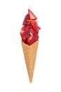 Waffle ice cream cone with fresh strawberry fruits Royalty Free Stock Photo