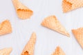 Waffle ice cream homemade cones pattern. Sweet, summer concept. Flat lay