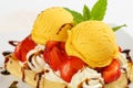 Waffle with ice cream and strawberries Royalty Free Stock Photo