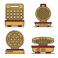 Waffle-iron icons set line color vector Royalty Free Stock Photo