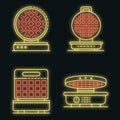 Waffle-iron icons set vector neon Royalty Free Stock Photo