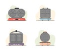 Waffle-iron. Set of waffle makers isolated on white. Cooking breakfast. Modern vector illustration in flat cartoon style Royalty Free Stock Photo