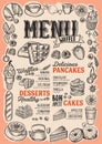 Waffle and pancake menu for restaurant with frame of hand-drawn Royalty Free Stock Photo