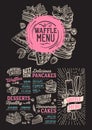 Waffle and pancake menu template for restaurant with doodle hand-drawn graphic Royalty Free Stock Photo