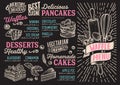 Waffle and pancake menu template for restaurant with doodle hand