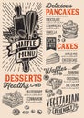 Waffle and pancake menu template for restaurant with doodle hand