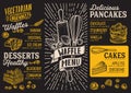 Waffle and pancake menu template for restaurant with doodle hand