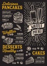 Waffle and pancake menu template for restaurant with doodle hand