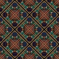 Waffle rhombus seamless pattern. Dirty colorful doodle lines abstract background. Vector repeat dark psychedelic backdrop. Doodles
