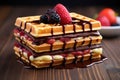 waffle sandwich filled with chocolate and fruits