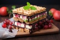 waffle sandwich filled with chocolate and fruits